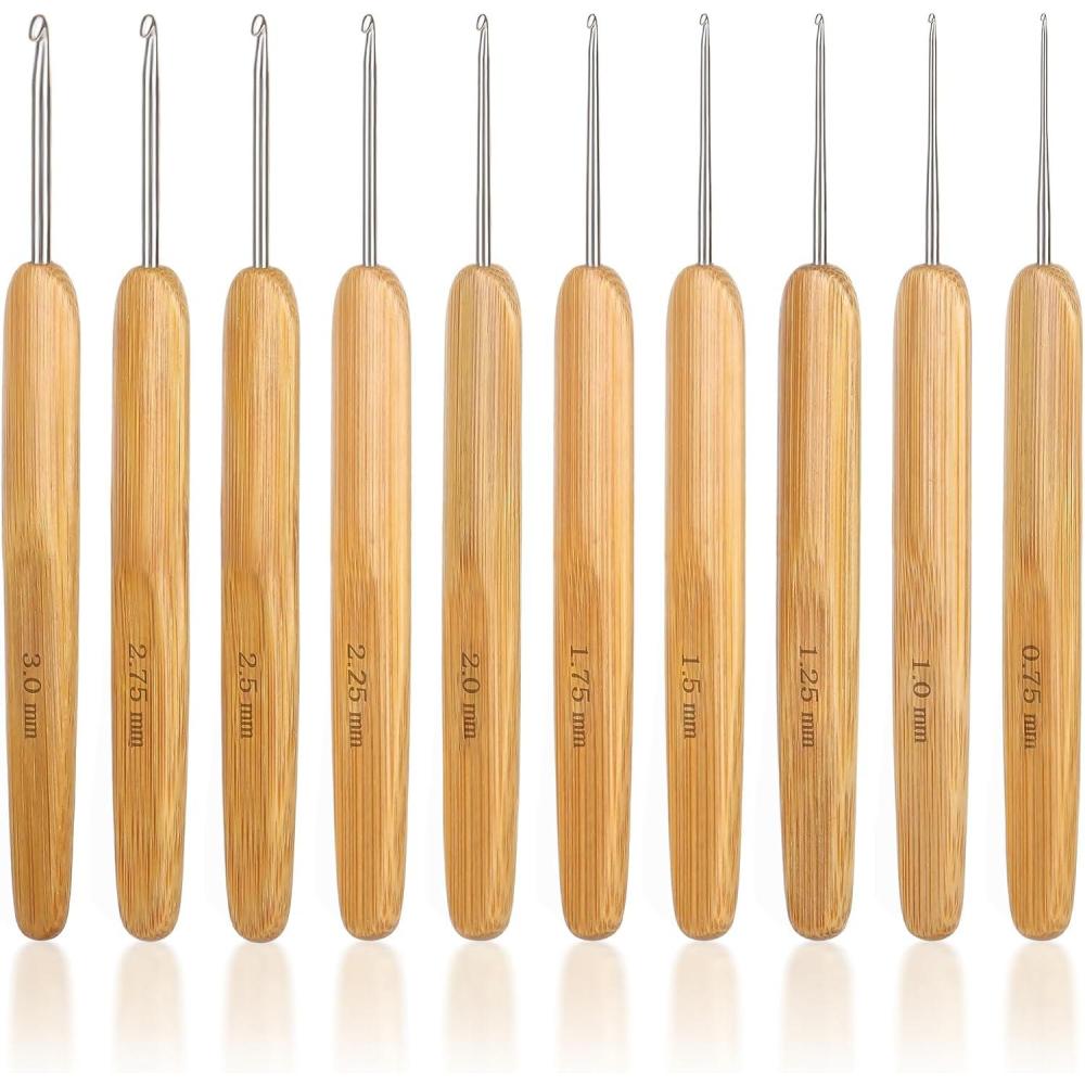 image:imageKatech 10 pcs Crochet Hooks Ergonomic Crochet Needles Bamboo Wooden Handle Small Size Crochet Hook 07530 mm Knit Weave Yarn Craft DIY Sewing Tools for Fine Work Thin Yarn and Lace Knitting