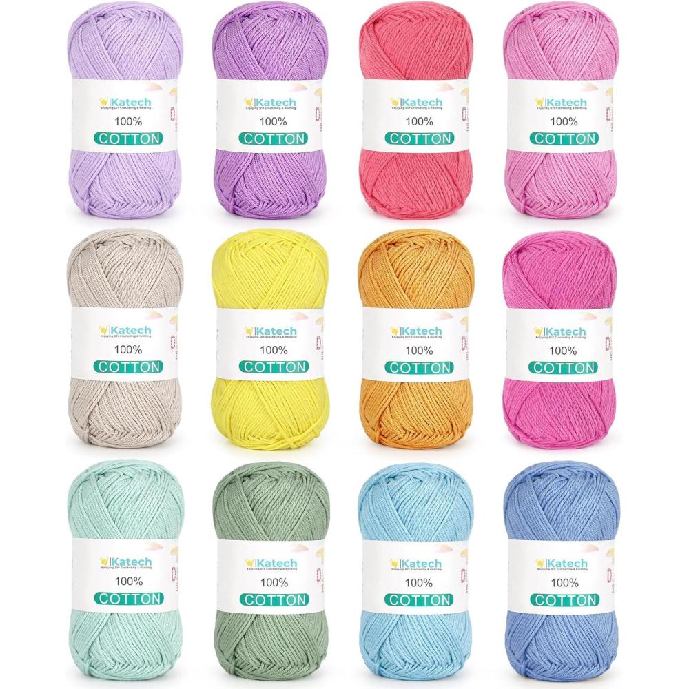 image:imageKatech 100 Percent Cotton Yarn for Crocheting amp Knitting12Color of 137 Yards176 oz Baby Cotton Yarn Sport Weight CYC 2Soft amp BreathableIdeal for Dishcloths Baby Clothes Potholders amp CraftsA