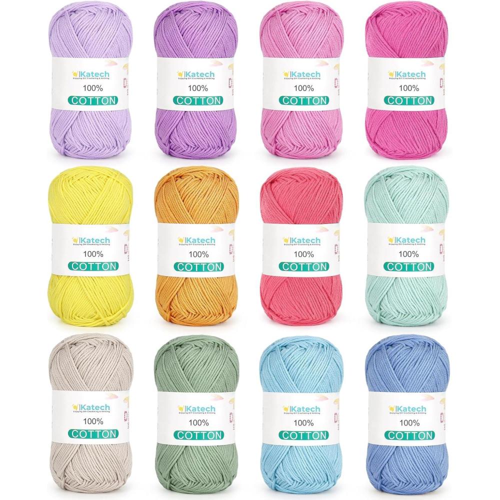 image:imageKatech 1OO Cotton Yarn for Crocheting amp Knitting12Color of 137 Yards176 oz Baby Cotton Yarn Sport Weight CYC 2Soft amp BreathableIdeal for Dishcloths Baby Clothes PotholdersD
