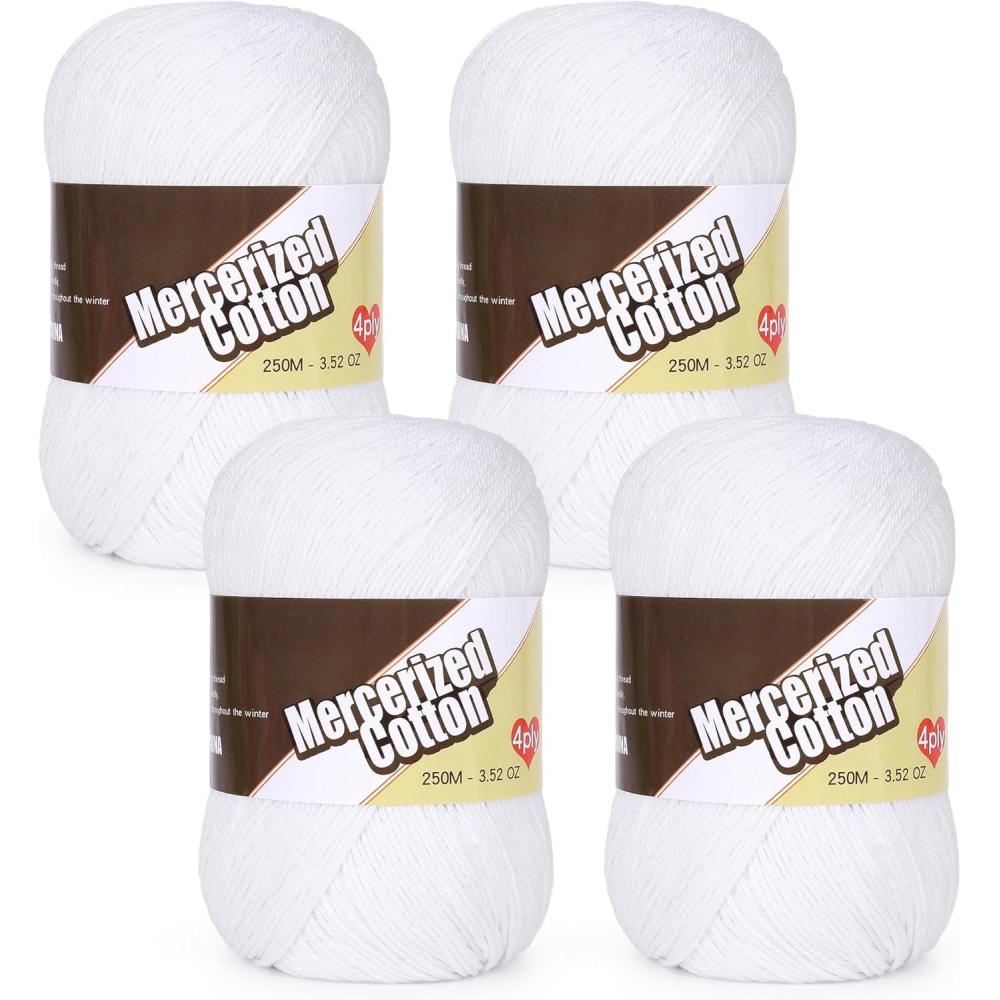 image:imageKatech 1OO Mercerized Cotton Yarn for Crocheting amp KnittingSoft Sport Weight CYC 2 4 Pcs 352 Oz 100g273 Yd 250m Ideal Crochet Yarn for Blankets Clothes Opera Cape Bags Dishcloth APure white