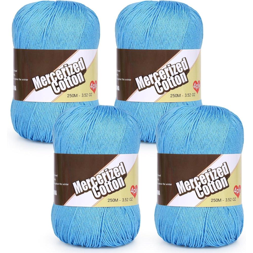 image:imageKatech 1OO Mercerized Cotton Yarn for Crocheting amp KnittingSoft Sport Weight CYC 2 4 Pcs 352 Oz 100g273 Yd 250m Ideal Crochet Yarn for Blankets Clothes Opera Cape Bags Dishcloth ALight blue