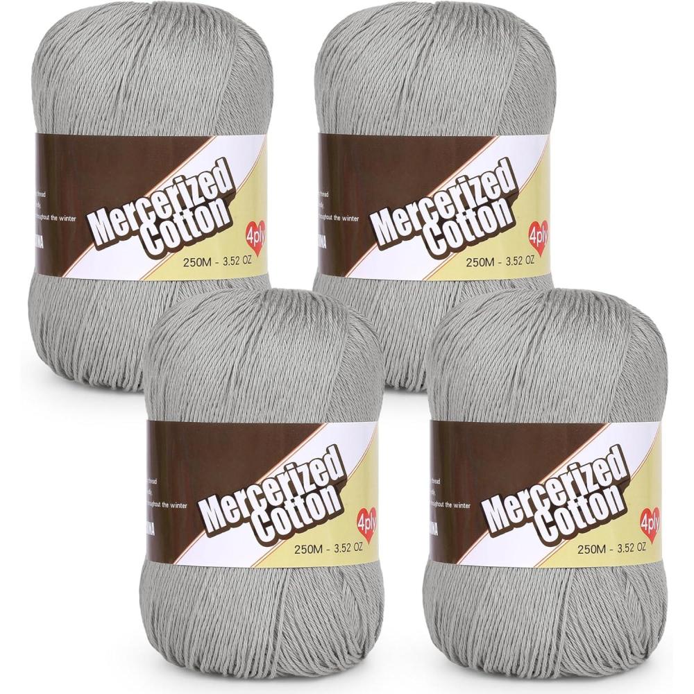 image:imageKatech 1OO Mercerized Cotton Yarn for Crocheting amp KnittingSoft Sport Weight CYC 2 4 Pcs 352 Oz 100g273 Yd 250m Ideal Crochet Yarn for Blankets Clothes Opera Cape Bags Dishcloth AWhite gray