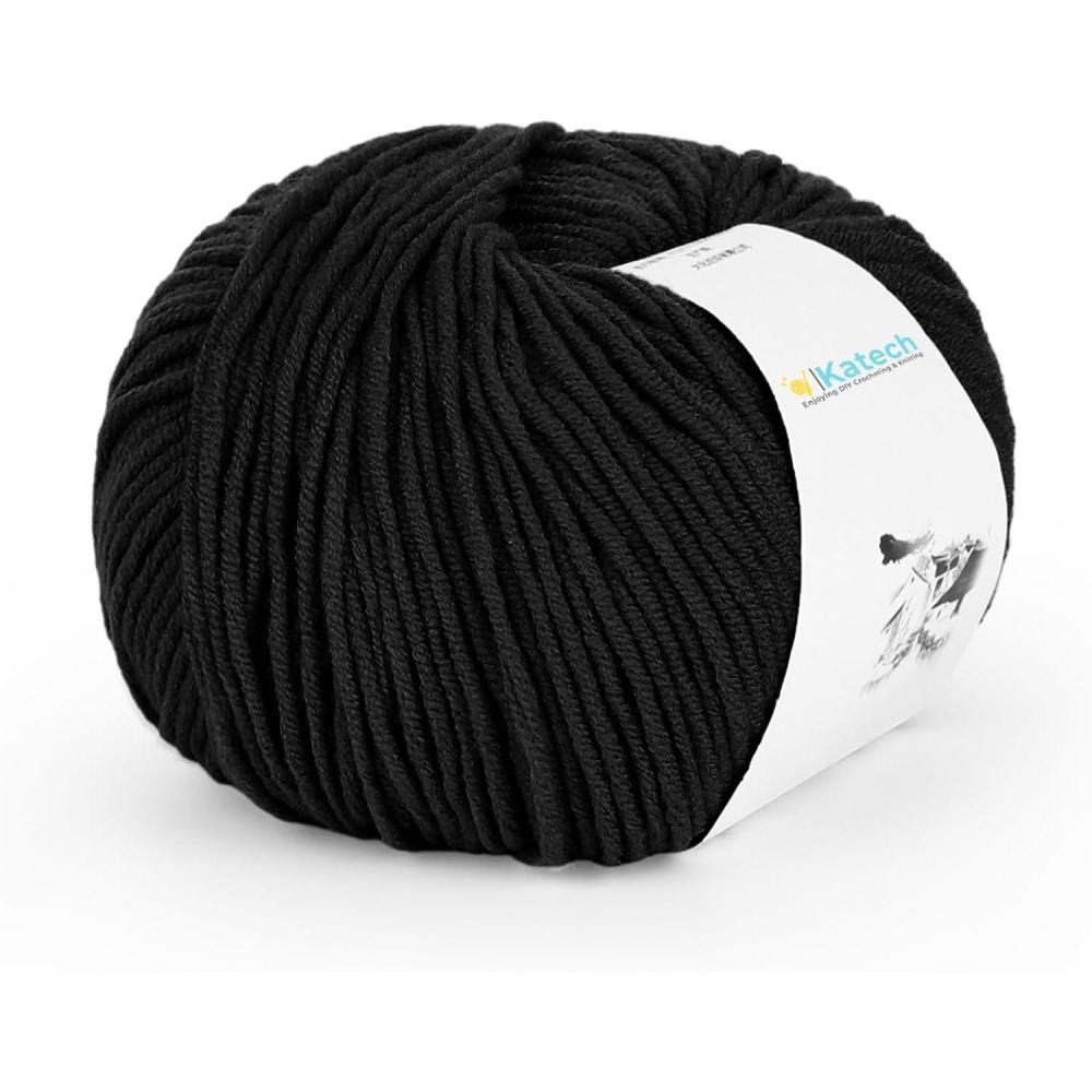 image:imageKatech 20 Skeins Cotton Yarn for Crocheting55 Cotton 45 Acrylic4 Medium WorstedSuper Soft Milk Cotton YarnGreat Crochet and Knitting Starter Kit for Colorful CraftBlack
