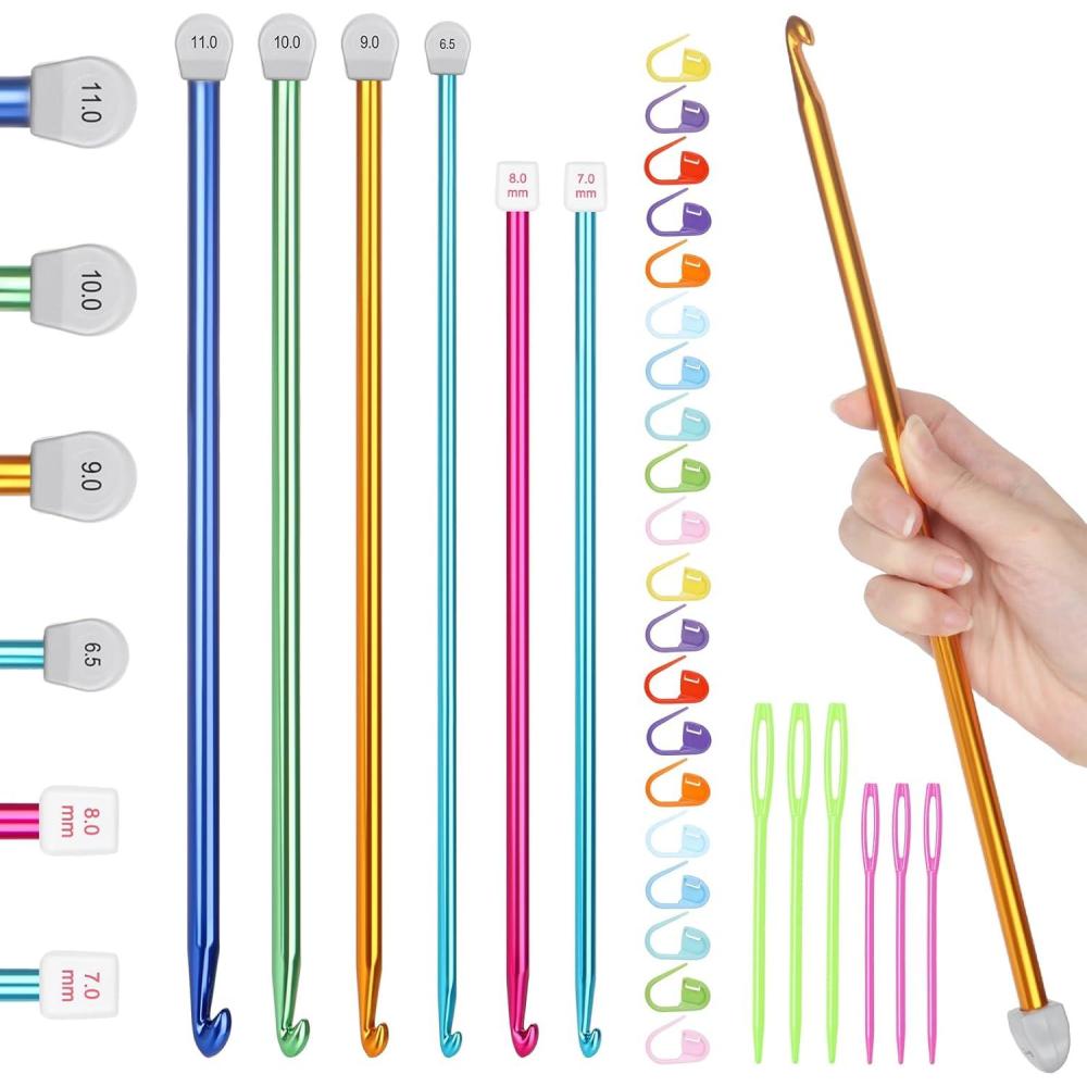 image:imageKatech 8PCS Tunisian Crochet Hooks Set 1378 Inch Large Crochet Hooks 65mm11mm Aluminum Crochet Needles Extra Long Crochet Needles for Beginner Learn to Crochet Blanket Shawls Gift