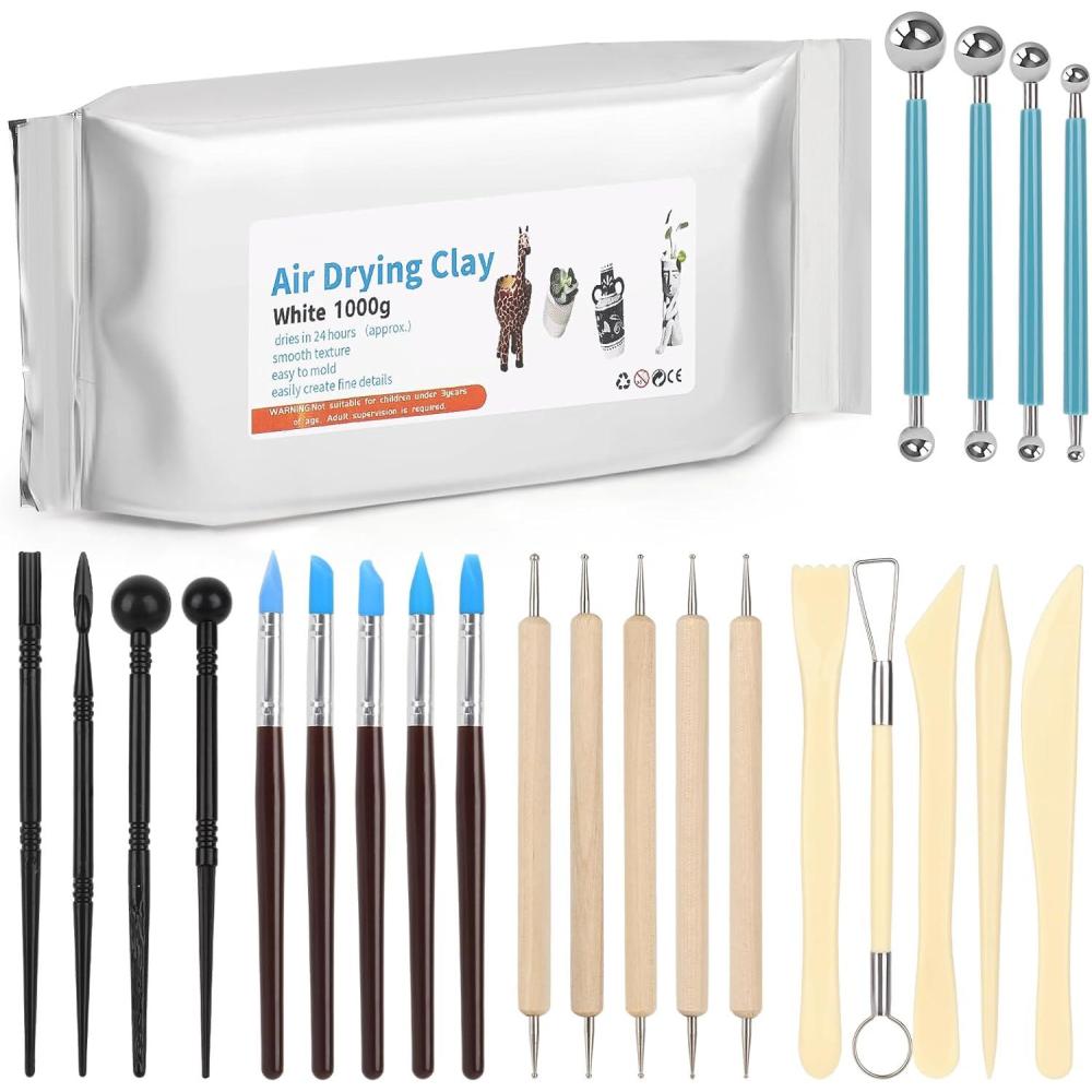 image:imageKatech AirDry Clay Kit for AdultsPottery Clay 22LBs with 23 Pcs Ceramics Clay Sculpting Tool SetAllPurpose Modeling ClayNo Cracking Air ClayIdeal for Beginners and Professionals White