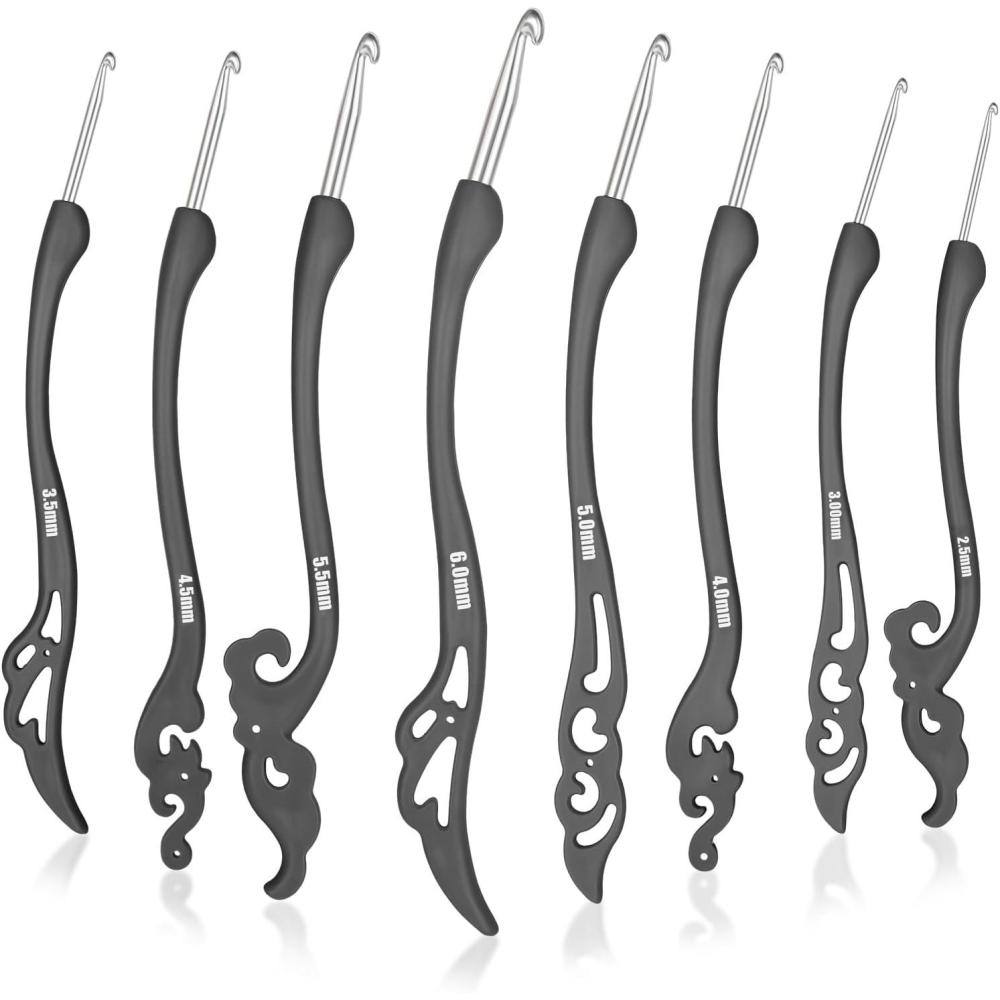 image:imageKatech Crochet Hooks 8 Pieces Different Sizes 25mm60mm Smooth Knitting Needles Ergonomic Handle Retro Fancy Crochet Needle Hand DIY Crafts Yarn Weaving Tools for Crochet LoversBlack