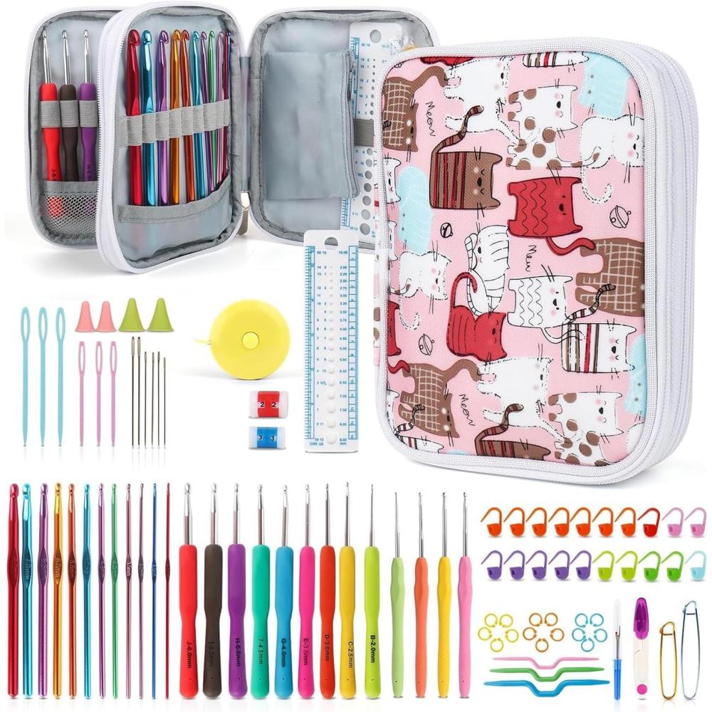image:imageKatech Crochet Hooks Kit with Case 85Piece Crochet Hooks Set Ergonomic Crochet Hook Crochet Needles Weave Yarn Kits DIY Hand Knitting Art Tools for Beginners and Experienced LoversUpgraded Crochet Set