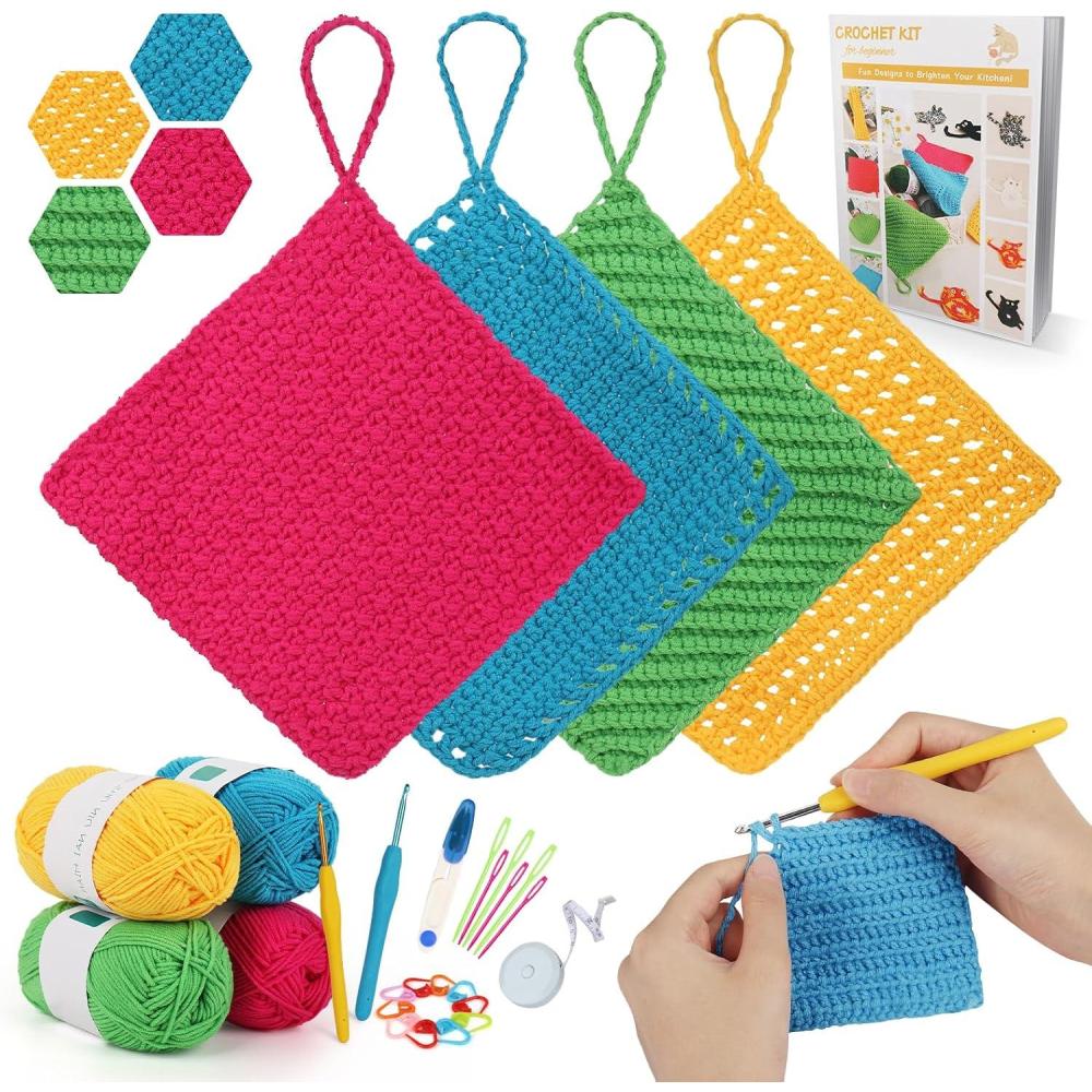 image:imageKatech Crochet Kit for Beginner Adults Dishcloth Beginner Crochet Kit for Adults Learn to Crochet Crochet Starter Kit Contain Detail Instruction Soft Yarn and Crochet Hook Supplies