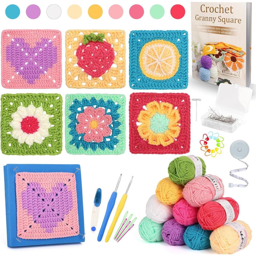 image:imageKatech Crochet Kit for Beginners Adults amp KidsLearn to Crochet Granny Square Kit with StepbyStep VideoEnough Yarn for CrochetingCrochet Blocking Mat and All Accessories You NeedGrpD