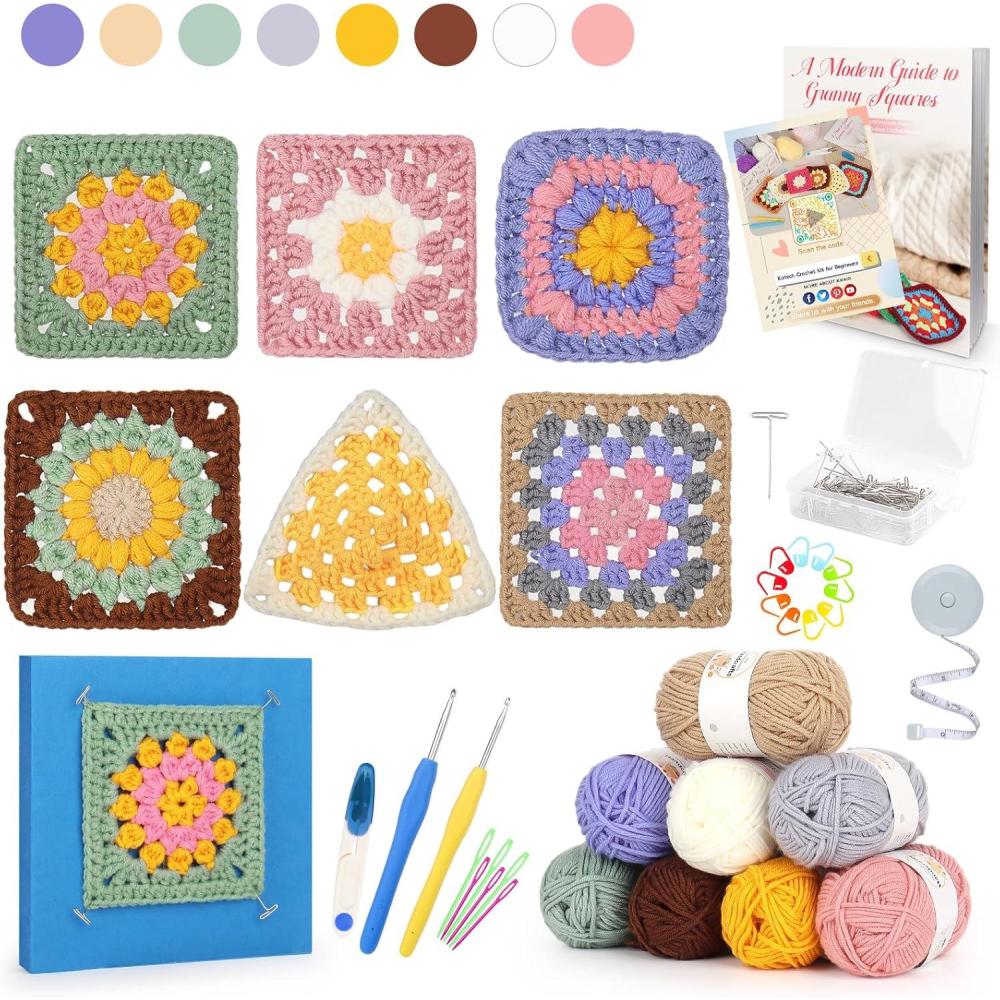 image:imageKatech Crochet Kit for Beginners Adults amp KidsLearn to Crochet Granny Square Kit with StepbyStep VideoEnough Yarn for CrochetingCrochet Blocking Mat and All Accessories You NeedGrpC
