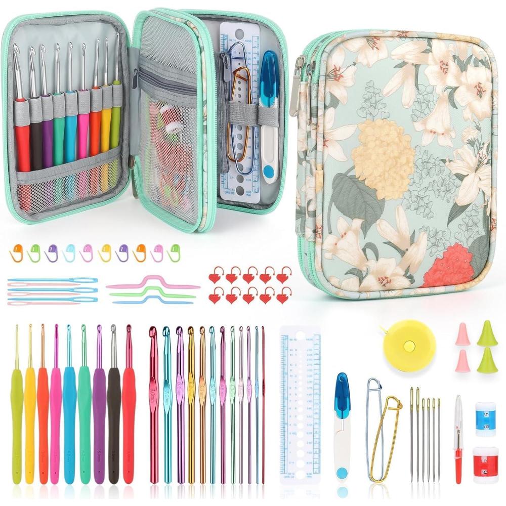 image:imageKatech Crochet Kit for Beginners Beginner Crochet Kit for AdultsCrochet Kits Includes Crochet Hooks Knitting Bag Crochet Yarn for Crocheting Instruction Knitting Kit Crochet Supplies GiftGreen