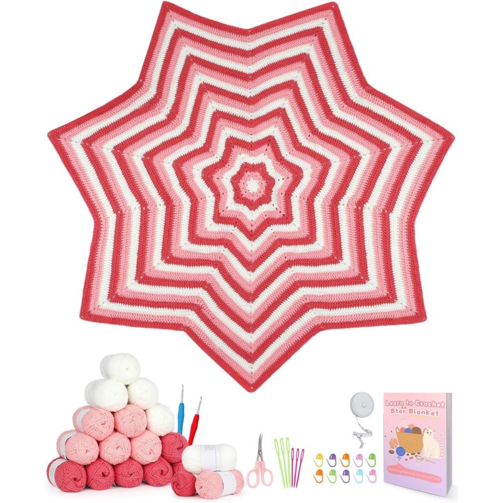 image:imageKatech Crochet Kit for Beginners Learn to Crochet Granny Square Star Blanket Kits wStepbyStep Video TutorialsComplete Beginner Crocheting Kit for Adults KidsEasy Knitting Kit wEnough Soft Yarnpink
