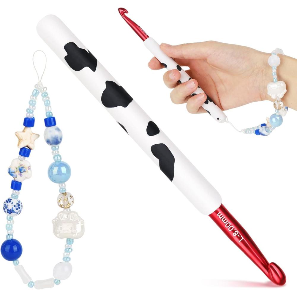 image:imageKatech Ergonomic Crochet Hook Aluminum Soft Grip Crochet Hooks for Beginners and Arthritic Hands Soft Clay Crochet Needle with Cow Motif and Bead ChainIdeal Gift for Crocheter 80mm80mm