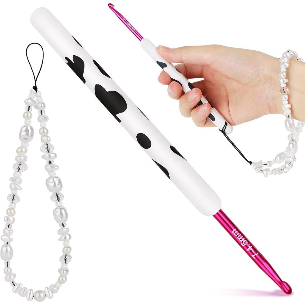 image:imageKatech Ergonomic Crochet Hook Aluminum Soft Grip Crochet Hooks for Beginners and Arthritic Hands Soft Clay Crochet Needle with Cow Motif and Bead ChainIdeal Gift for Crocheter 80mm45mm