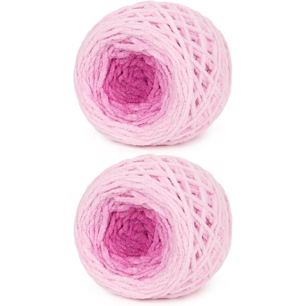 image:imageKatech Fluffy Ombre Yarn for Crocheting2 Pcs of 285g1005oz6 Super Bulky Velvet Chenille Yarn for Knitting Soft Fuzzy Gradient Cake Yarns for Baby Blanket Scarf Throw Pillow Doll hatPurplePink Ombre
