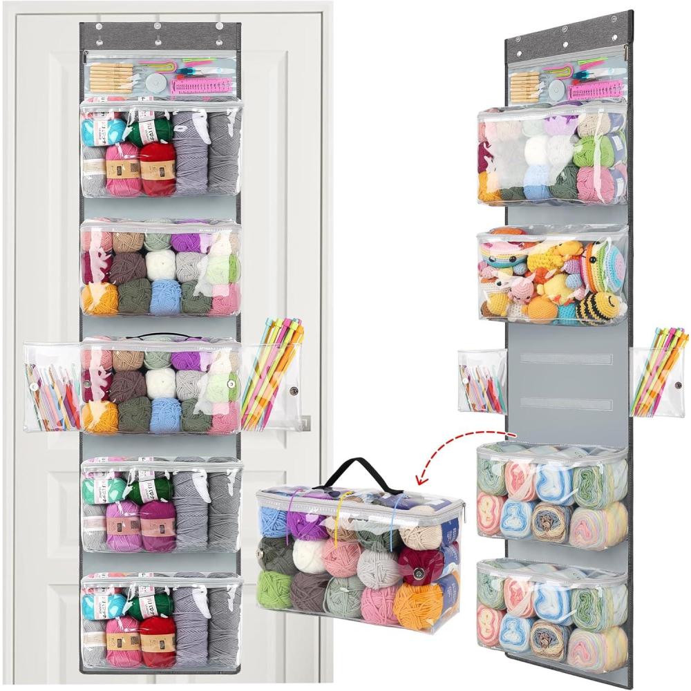 image:imageKatech Hanging Yarn Storage Organizer Over The Door Storage wLarge Capacity Knitting Bag Yarn Organizers with 6 Zipper Closure Compartments amp Detachable Crochet Bag for Yarns Enthusiasts6 tiers