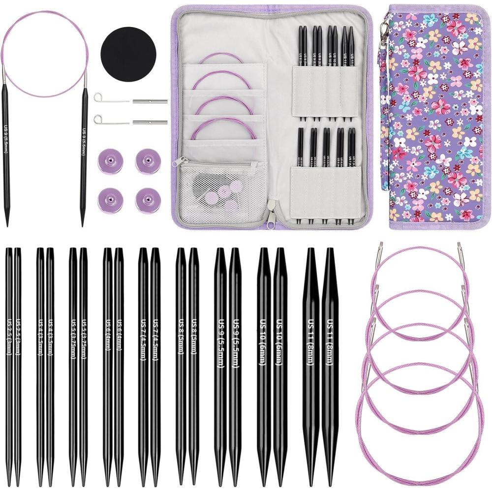 image:imageKatech Interchangeable Knitting Needles Set 9 Pairs Circular Knitting Needles Size 25 4 5 6 7 8 9 1011 Round Knittings Needle with Cable and Case Accessories for Sweater Sock Blanket453IN