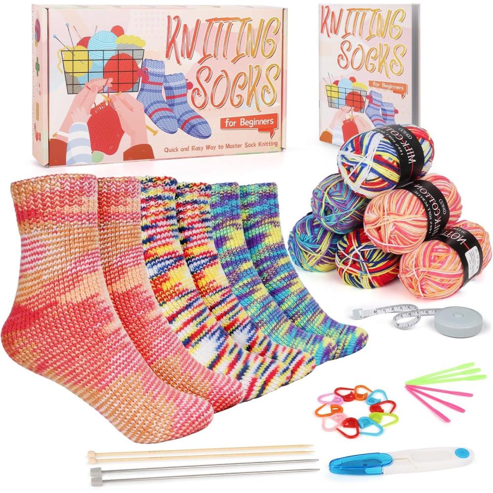image:imageKatech Knitting Kit for Beginner Adults 6 Pcs Socks Yarn for Knitting Kit WStepbyStep Instruction and Knitting Needles Knitting Starter Kit for LearntoKnit Craft Kits for Adults Giftorangeblue
