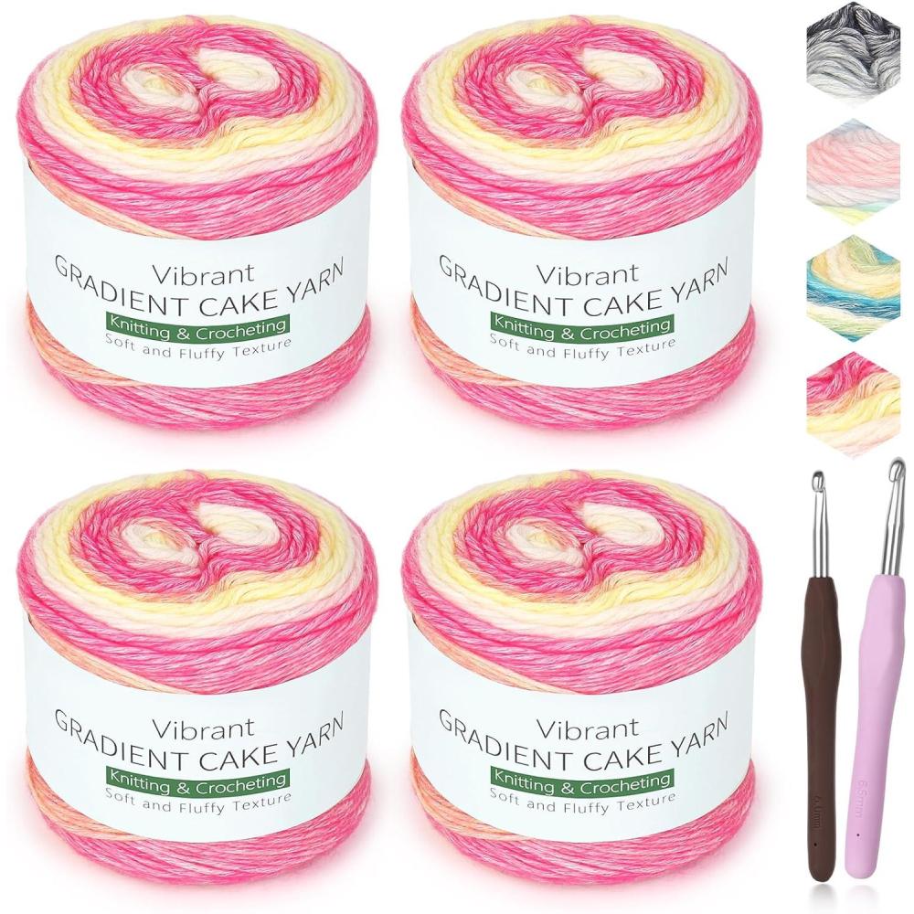 image:imageKatech Ombr Yarn for CrochetingGradient Cake Yarn4x100g 60 Cotton 30 Acrylic 10 WoolOmbr Multicolor Soft Rainbow Cotton Crochet Yarn for Scarves Shawls Blankets and GarmentsGQ