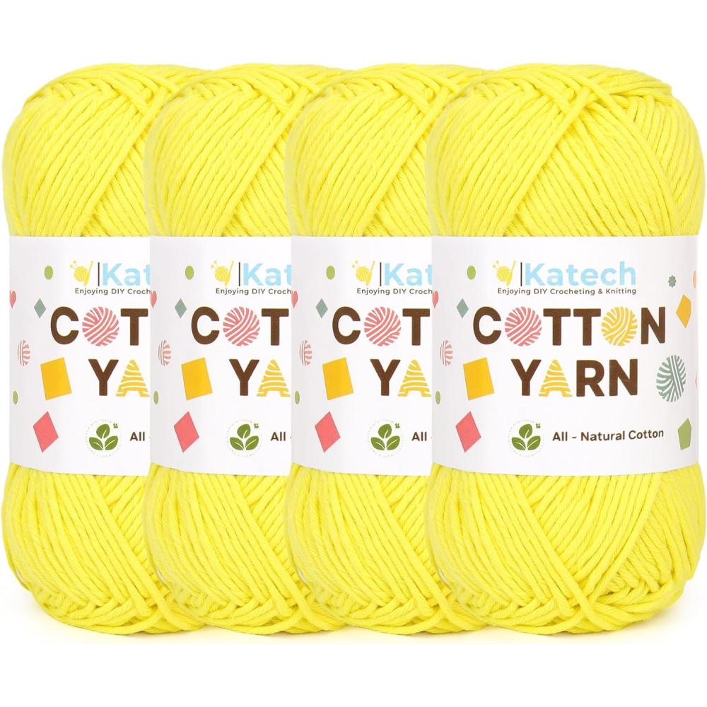 image:imageKatech Pure Cotton Yarn for Crocheting amp KnittingSoft Sport Weight CYC 2 6 Skeins 50g Each 300g Total Ideal Crochet Yarn for Dishcloths Baby Clothes Socks Lightweight ScarvesSoft WhiteSoft Yellow C