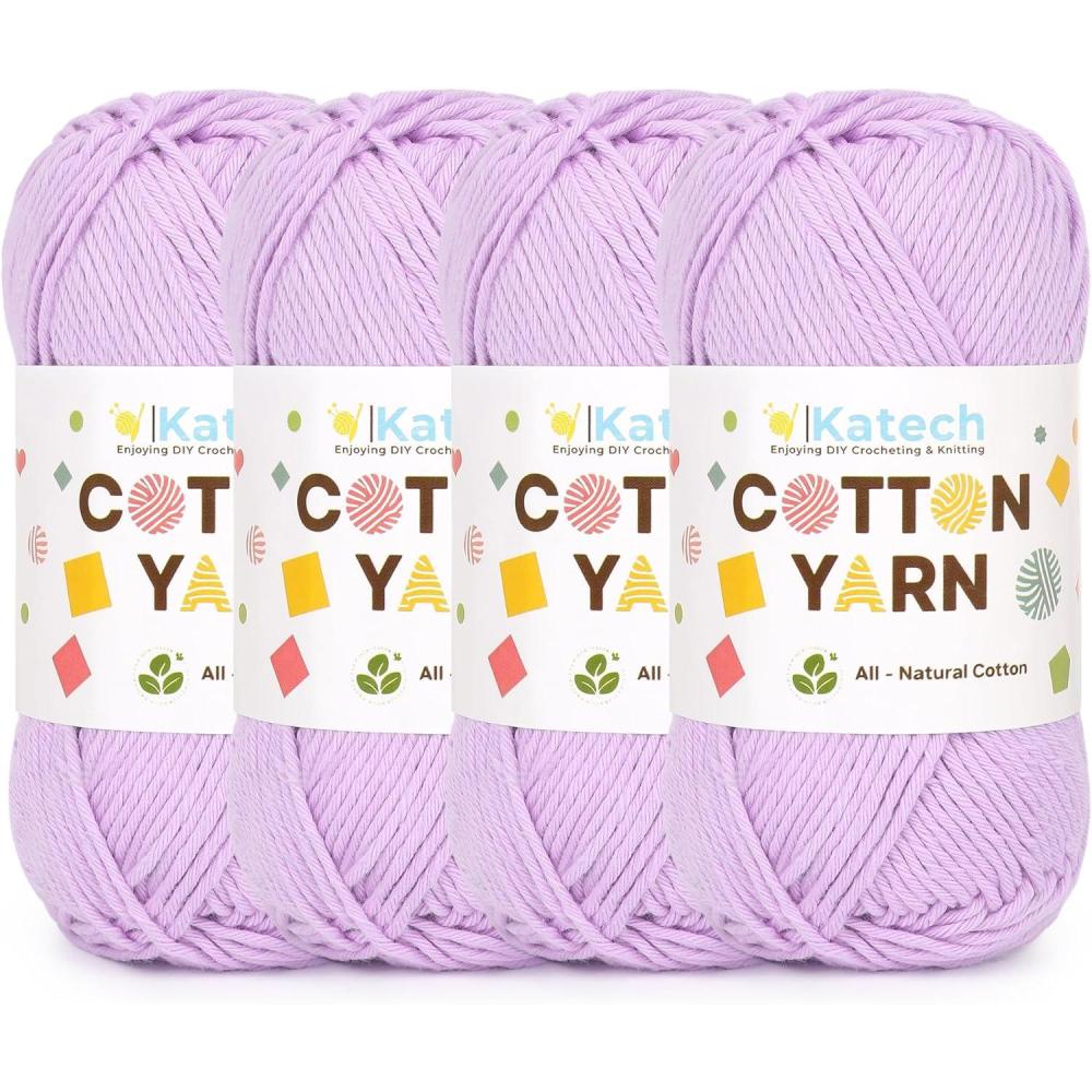 image:imageKatech Pure Cotton Yarn for Crocheting amp KnittingSoft Sport Weight CYC 2 6 Skeins 50g Each 300g Total Ideal Crochet Yarn for Dishcloths Baby Clothes Socks Lightweight ScarvesSoft WhiteLight purple