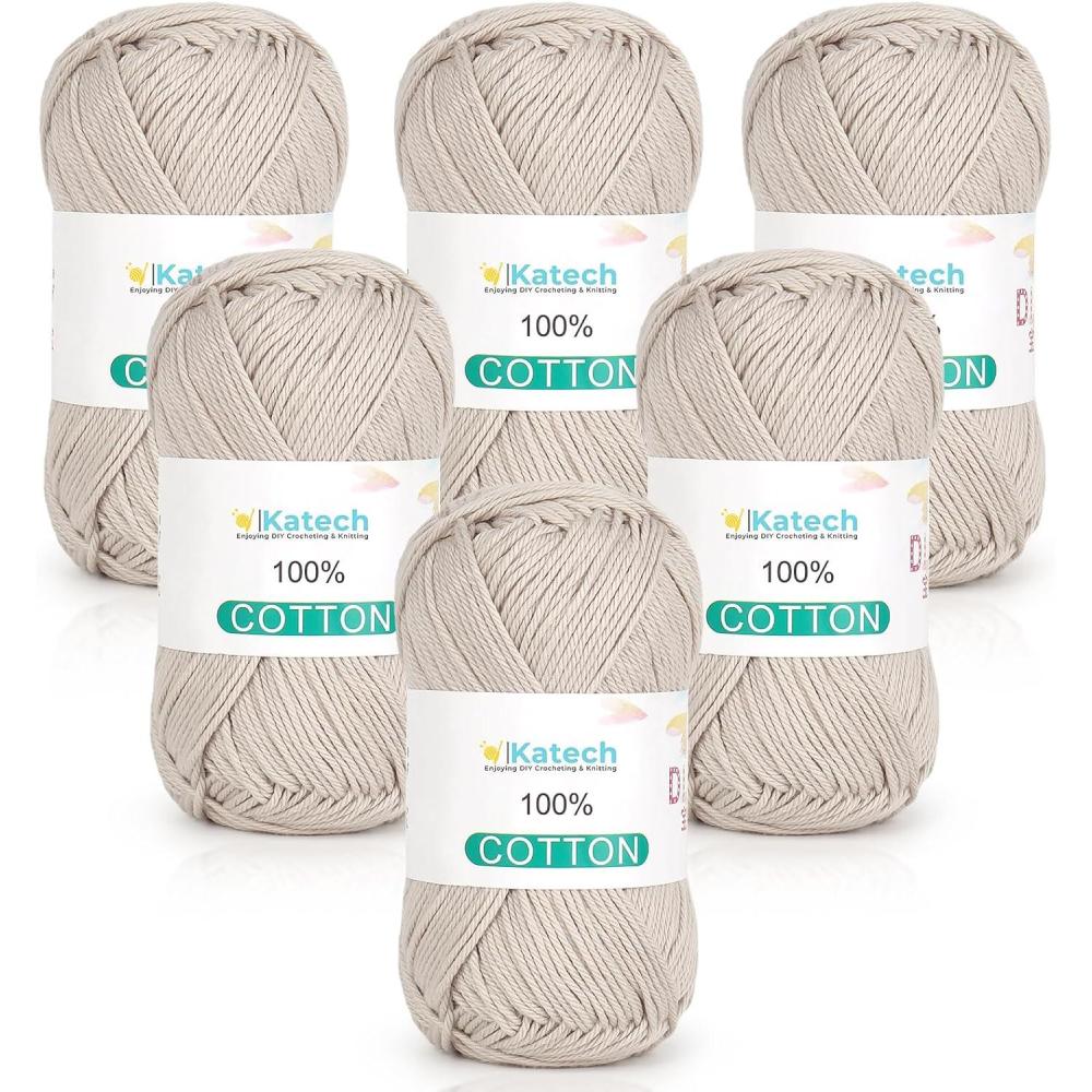 image:imageKatech Pure Cotton Yarn for Crocheting amp KnittingSoft Sport Weight CYC 2 6 Skeins 50g Each 300g Total Ideal Crochet Yarn for Dishcloths Baby Clothes Socks Lightweight ScarvesSoft WhiteBeige