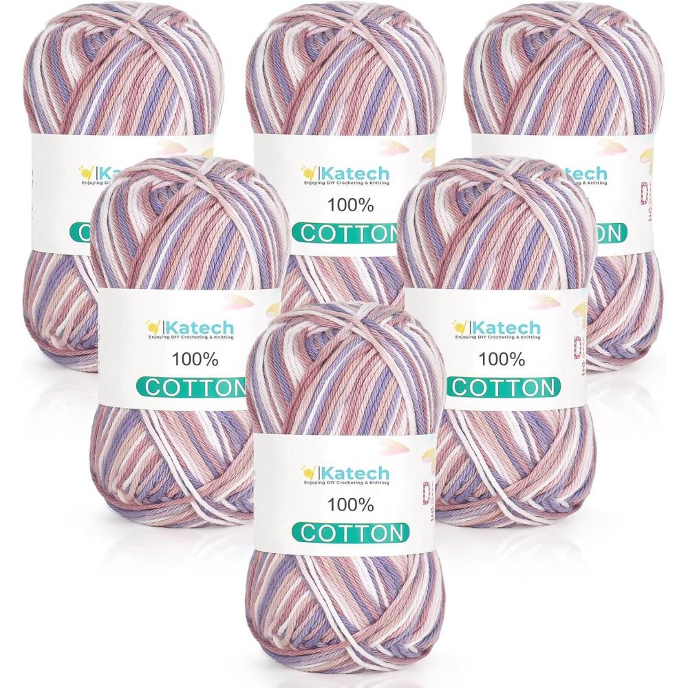 image:imageKatech Pure Cotton Yarn for Crocheting amp KnittingSoft Sport Weight CYC 2 6 Skeins 50g Each 300g Total Ideal Crochet Yarn for Dishcloths Baby Clothes Socks Lightweight ScarvesSoft WhitePastel Multi