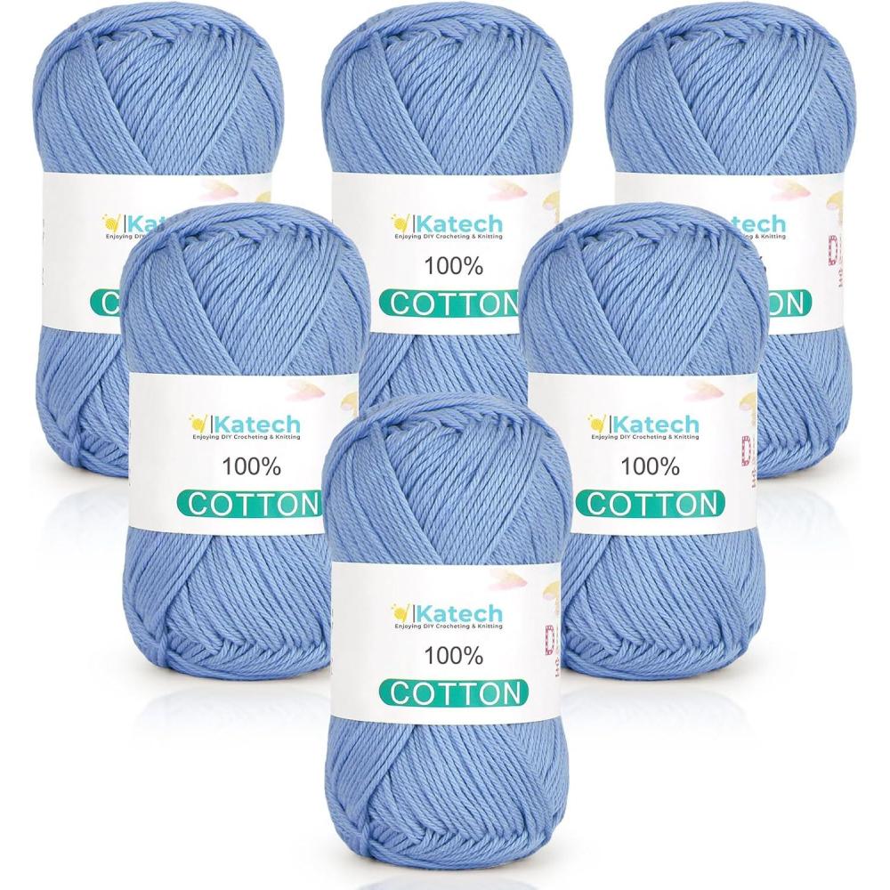 image:imageKatech Pure Cotton Yarn for Crocheting amp KnittingSoft Sport Weight CYC 2 6 Skeins 50g Each 300g Total Ideal Crochet Yarn for Dishcloths Baby Clothes Socks Lightweight ScarvesSoft WhiteLight Blue
