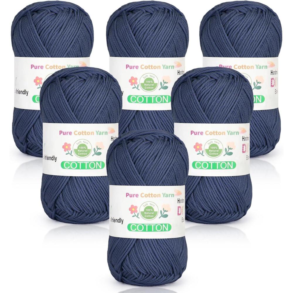 image:imageKatech Pure Cotton Yarn for Crocheting amp KnittingSoft Sport Weight CYC 2 6 Skeins 50g Each 300g Total Ideal Crochet Yarn for Dishcloths Baby Clothes Socks Lightweight ScarvesSoft WhiteNavy