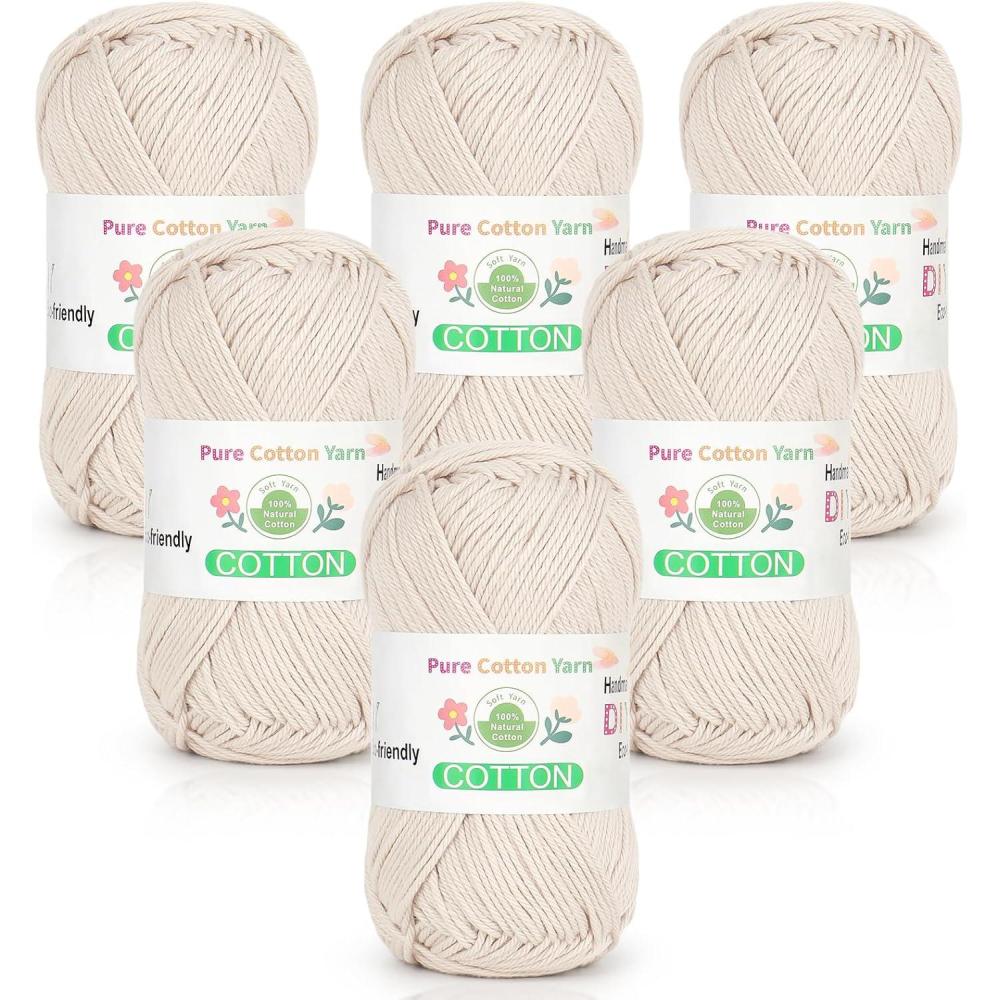 image:imageKatech Pure Cotton Yarn for Crocheting amp KnittingSoft Sport Weight CYC 2 6 Skeins 50g Each 300g Total Ideal Crochet Yarn for Dishcloths Baby Clothes Socks Lightweight ScarvesSoft WhiteButtercream