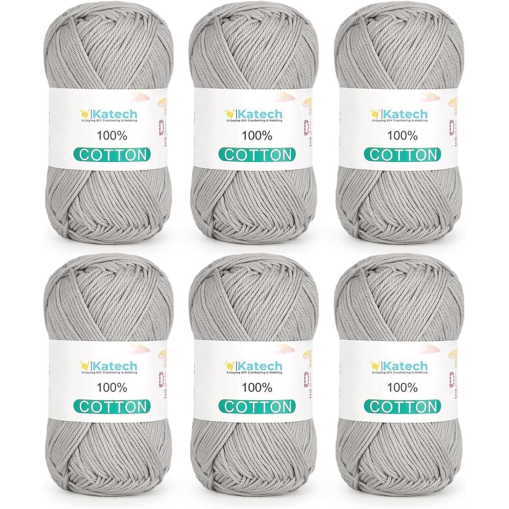 image:imageKatech Pure Cotton Yarn for Crocheting amp KnittingSoft Sport Weight CYC 2 6 Skeins 50g Each 300g Total Ideal Crochet Yarn for Dishcloths Baby Clothes Socks Lightweight ScarvesSoft WhiteLight Gray