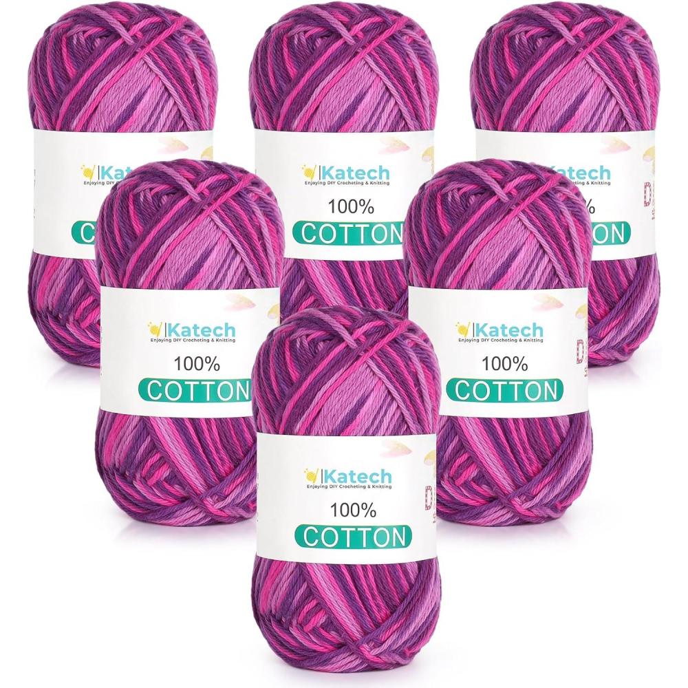 image:imageKatech Pure Cotton Yarn for Crocheting amp KnittingSoft Sport Weight CYC 2 6 Skeins 50g Each 300g Total Ideal Crochet Yarn for Dishcloths Baby Clothes Socks Lightweight ScarvesSoft WhiteBerry Sunset