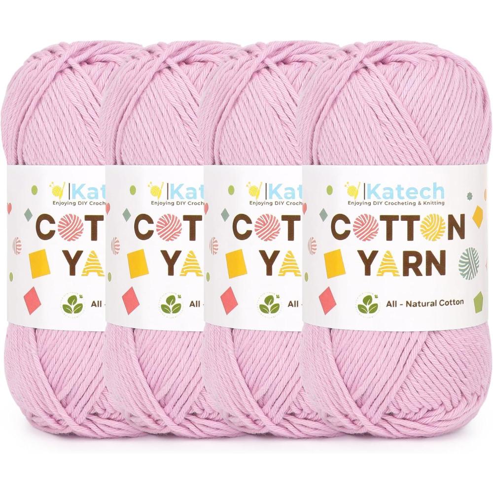 image:imageKatech Pure Cotton Yarn for Crocheting amp KnittingSoft Sport Weight CYC 2 6 Skeins 50g Each 300g Total Ideal Crochet Yarn for Dishcloths Baby Clothes Socks Lightweight ScarvesSoft WhitePink