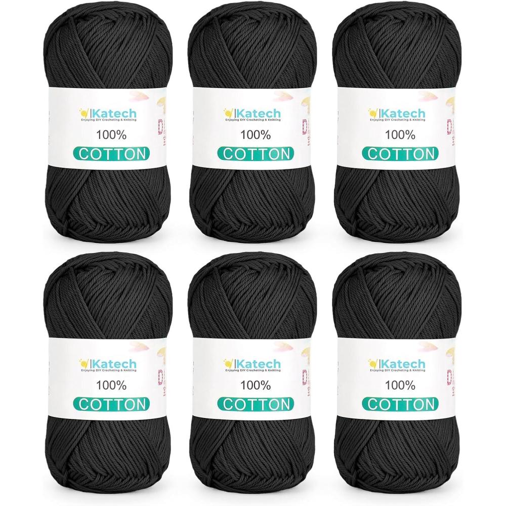 image:imageKatech Pure Cotton Yarn for Crocheting amp KnittingSoft Sport Weight CYC 2 6 Skeins 50g Each 300g Total Ideal Crochet Yarn for Dishcloths Baby Clothes Socks Lightweight ScarvesSoft WhiteBlack
