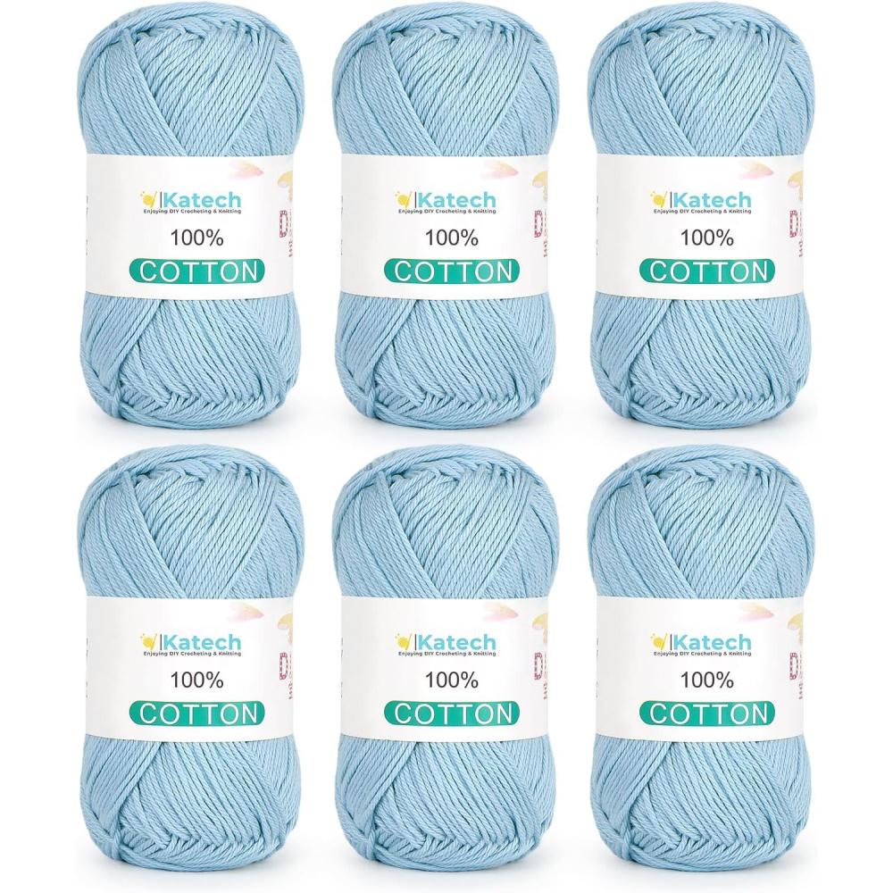 image:imageKatech Pure Cotton Yarn for Crocheting amp KnittingSoft Sport Weight CYC 2 6 Skeins 50g Each 300g Total Ideal Crochet Yarn for Dishcloths Baby Clothes Socks Lightweight ScarvesSoft WhiteLake Blue