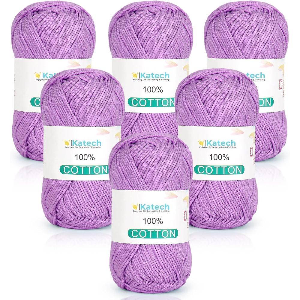 image:imageKatech Pure Cotton Yarn for Crocheting amp KnittingSoft Sport Weight CYC 2 6 Skeins 50g Each 300g Total Ideal Crochet Yarn for Dishcloths Baby Clothes Socks Lightweight ScarvesSoft WhiteViolet
