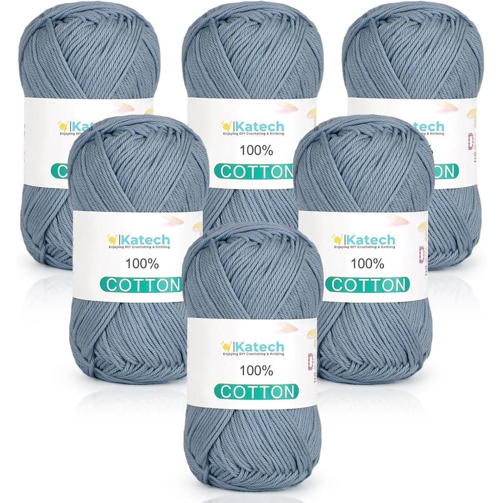 image:imageKatech Pure Cotton Yarn for Crocheting amp KnittingSoft Sport Weight CYC 2 6 Skeins 50g Each 300g Total Ideal Crochet Yarn for Dishcloths Baby Clothes Socks Lightweight ScarvesSoft WhiteBlue Gray