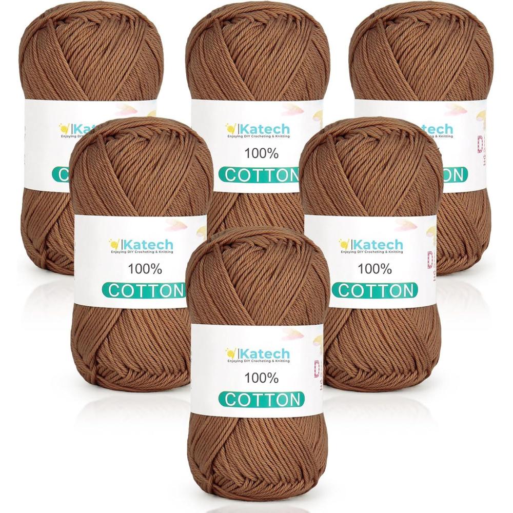 image:imageKatech Pure Cotton Yarn for Crocheting amp KnittingSoft Sport Weight CYC 2 6 Skeins 50g Each 300g Total Ideal Crochet Yarn for Dishcloths Baby Clothes Socks Lightweight ScarvesSoft WhiteLight Khaki