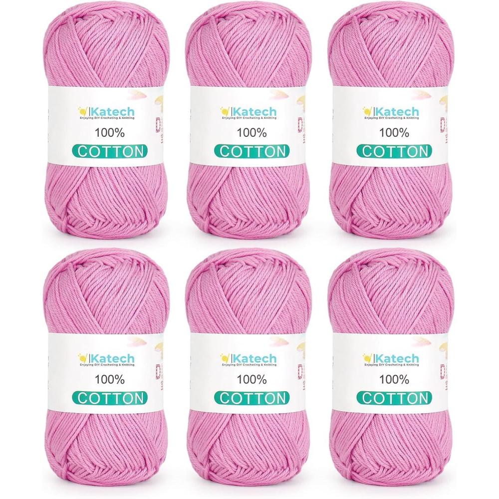 image:imageKatech Pure Cotton Yarn for Crocheting amp KnittingSoft Sport Weight CYC 2 6 Skeins 50g Each 300g Total Ideal Crochet Yarn for Dishcloths Baby Clothes Socks Lightweight ScarvesSoft WhiteMauve Pink