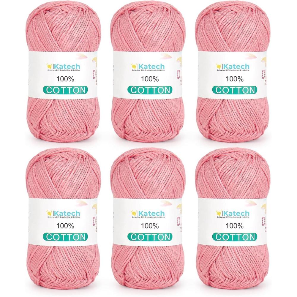image:imageKatech Pure Cotton Yarn for Crocheting amp KnittingSoft Sport Weight CYC 2 6 Skeins 50g Each 300g Total Ideal Crochet Yarn for Dishcloths Baby Clothes Socks Lightweight ScarvesSoft WhiteNude Pink