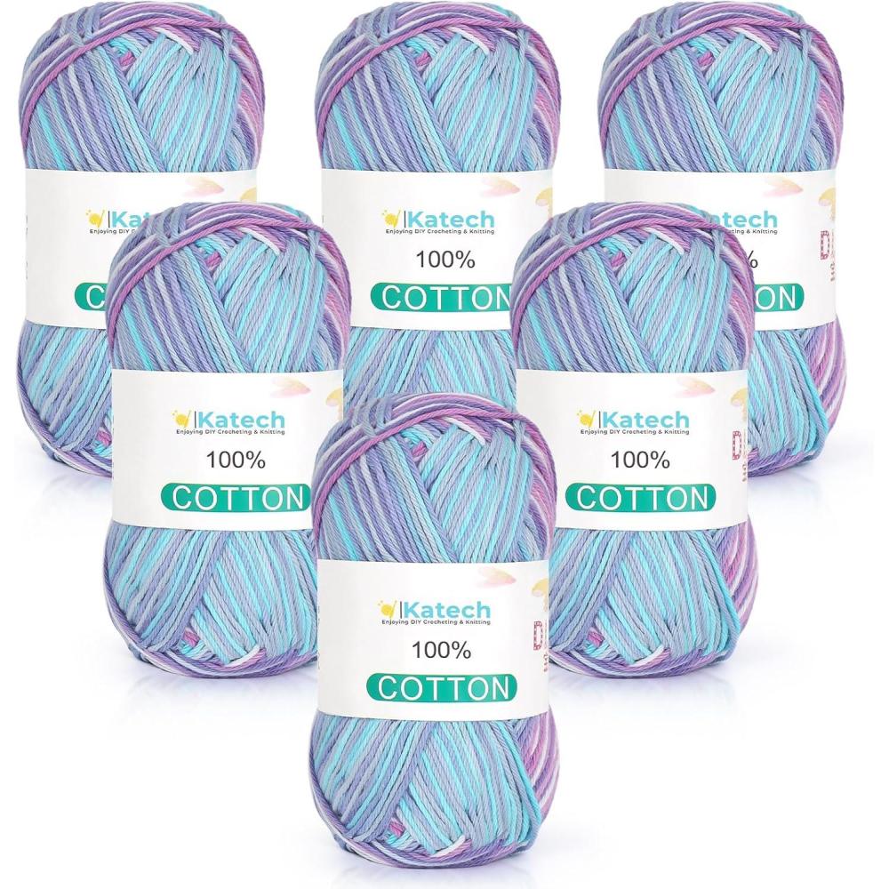 image:imageKatech Pure Cotton Yarn for Crocheting amp KnittingSoft Sport Weight CYC 2 6 Skeins 50g Each 300g Total Ideal Crochet Yarn for Dishcloths Baby Clothes Socks Lightweight ScarvesSoft WhiteOcean Aurora