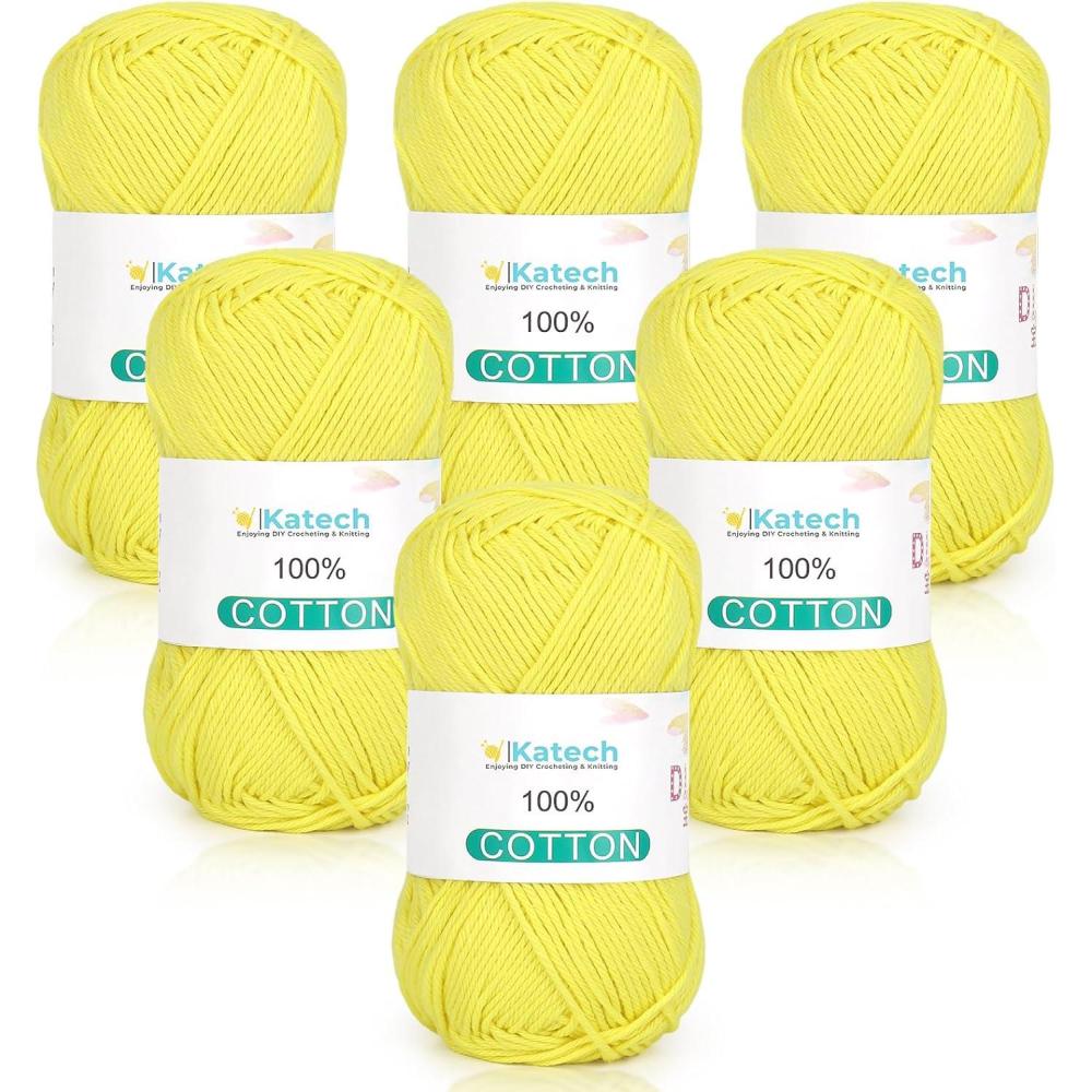 image:imageKatech Pure Cotton Yarn for Crocheting amp KnittingSoft Sport Weight CYC 2 6 Skeins 50g Each 300g Total Ideal Crochet Yarn for Dishcloths Baby Clothes Socks Lightweight ScarvesSoft WhiteSoft Yellow