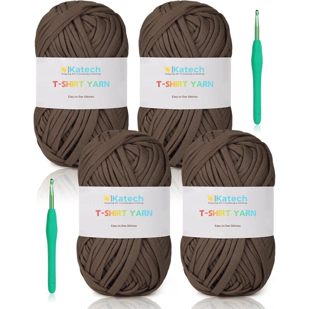 image:imageKatech TShirt Yarn in Pink for Crocheting 4x100g130yds Elastic Fabric Kit for Knitting amp Hand DIY Projects Home Decorbrown