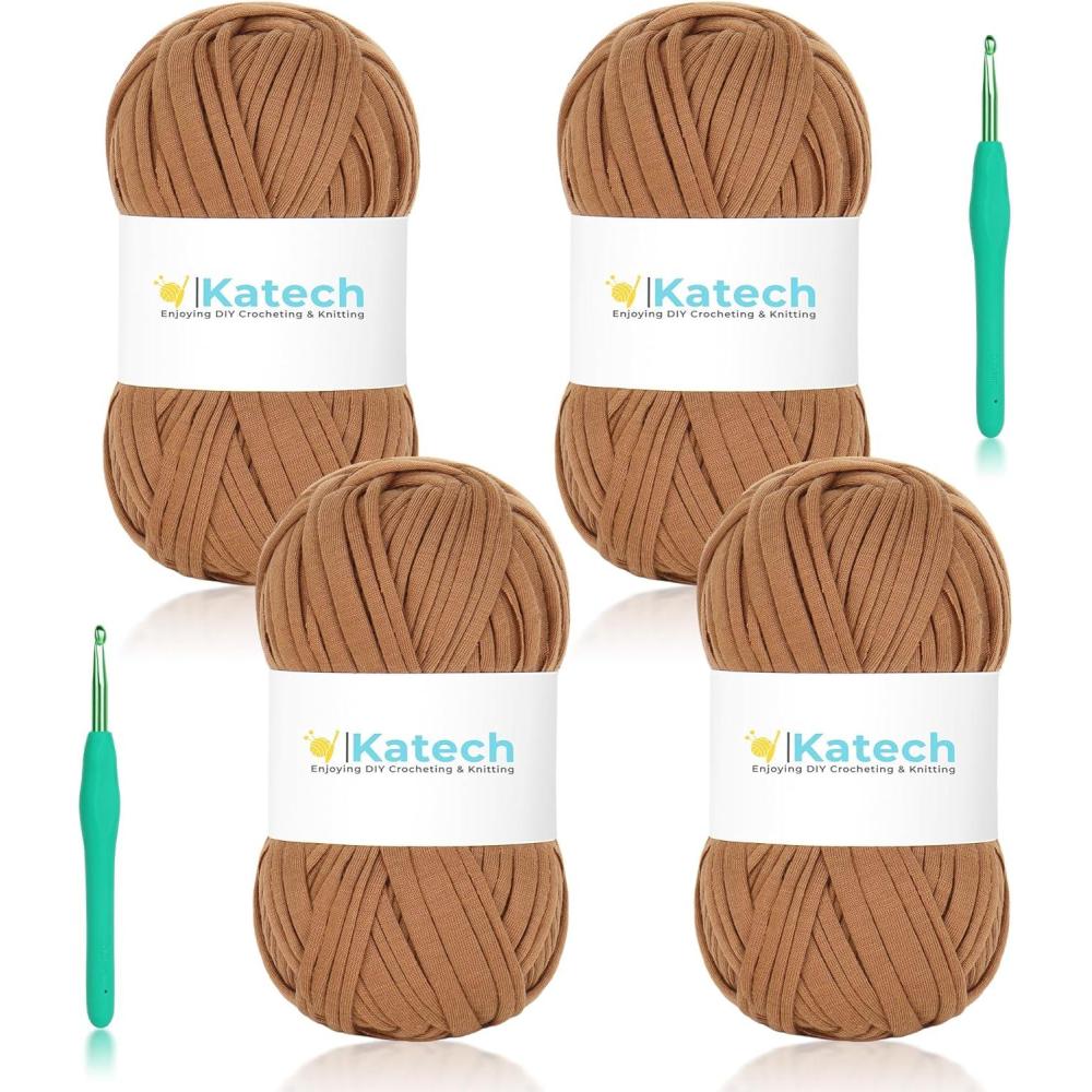 image:imageKatech TShirt Yarn in Pink for Crocheting 4x100g130yds Elastic Fabric Kit for Knitting amp Hand DIY Projects Home Decorlightbrown
