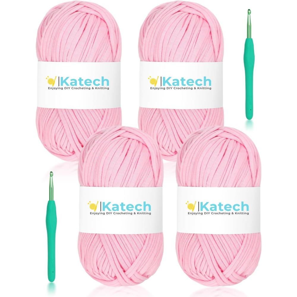 image:imageKatech TShirt Yarn in Pink for Crocheting 4x100g130yds Elastic Fabric Kit for Knitting amp Hand DIY Projects Home Decorpink