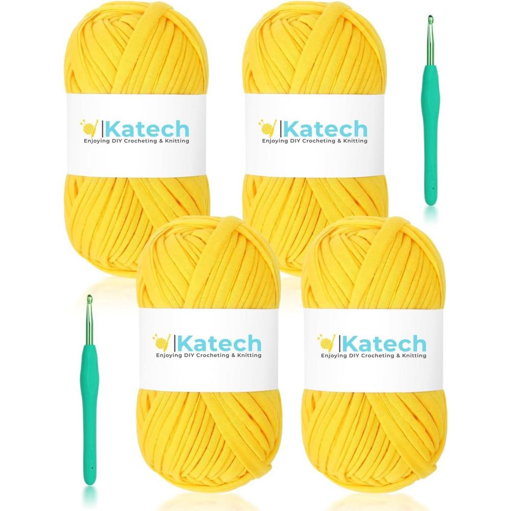 image:imageKatech TShirt Yarn in Pink for Crocheting 4x100g130yds Elastic Fabric Kit for Knitting amp Hand DIY Projects Home Decoryellow