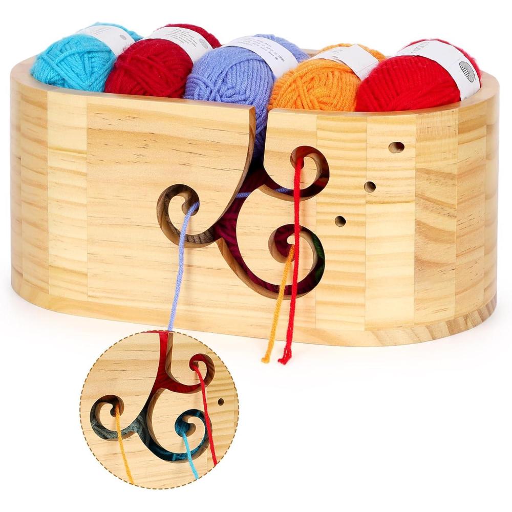 image:imageKatech Wooden Yarn Bowl for Knitting Yarn Holder for Crocheting with 3 Holes Extra Large Crochet Bowls Wool Storage for Knitter amp Crocheter TangleFree Crafting Gifts for Yarn Lovers11 x6 x47