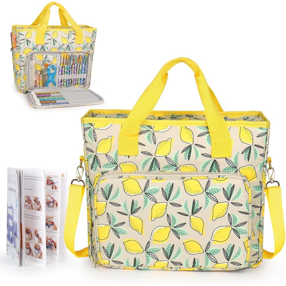 image:imageKatech Yarn Storage BagLarge Capacity Knitting Crochet Bag OrganizerMultipocket Portable Crochet Yarn Storage Organizer for Crocheting Project Knitting Needles Crochet Hooks and Yarnyellow lemon