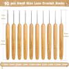 Katech 10 pcs Crochet Hooks Ergonomic Crochet Needles Bamboo Wooden Handle Small Size Crochet Hook (0.75-3.0 mm) Knit Weave Yarn Craft DIY Sewing Tools for Fine Work, Thin Yarn and Lace Knitting