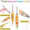 Katech 5.0mm Crochet Hook for Arthritic Hands, Hand-Polished Stainless Steel Ergonomic Crochet Hooks with Customized Sparkle Dried Floral Grip, Soft Tapered Hook-Crochet Gift for Beginner & Crocheter(6.0mm)